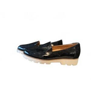 New Vionic Women's Black Patent Leather Loafers with White Sole